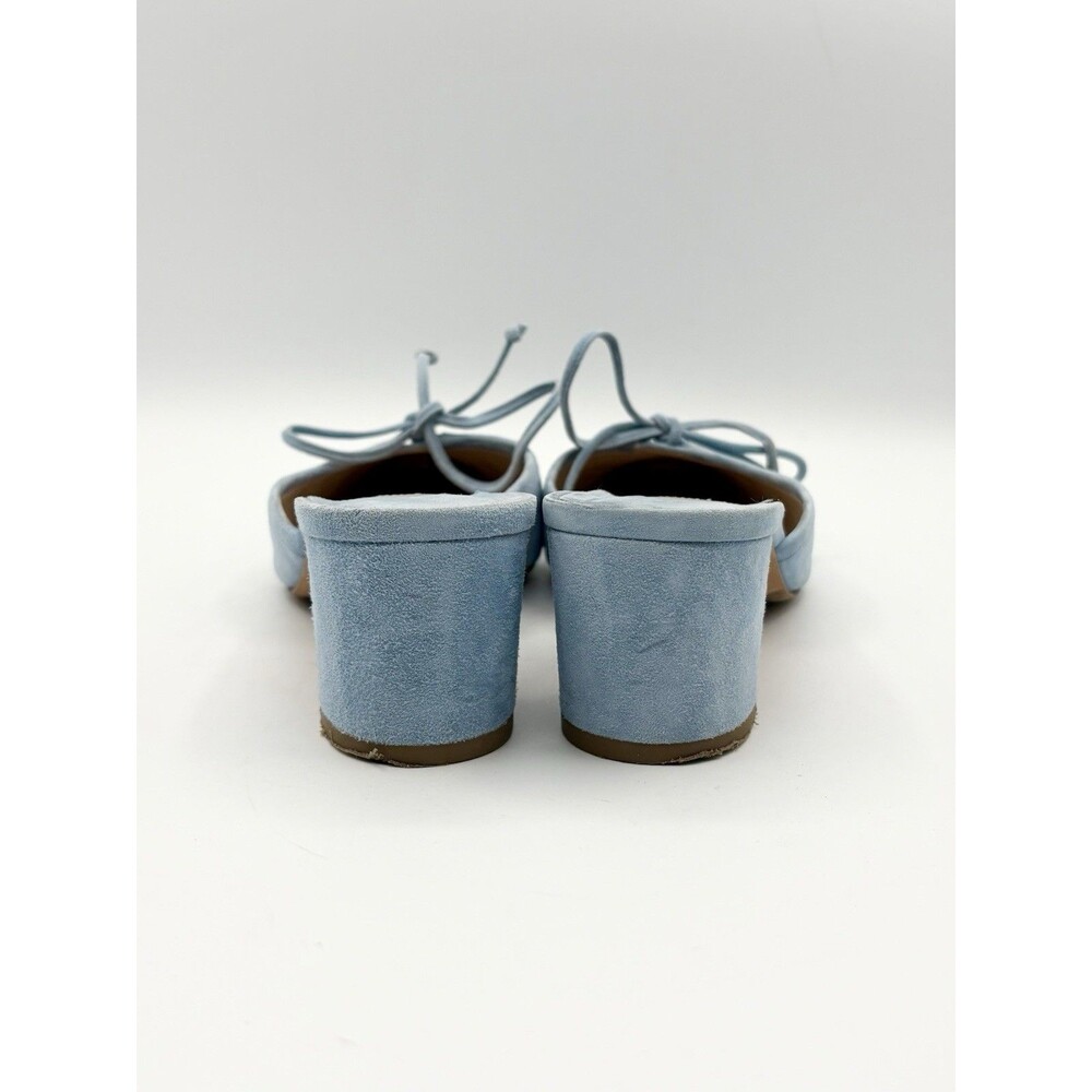Manolo Blahnik Baby Blue Suede Mules Kitten Heels Bow Accent Size EU 37.5 - Picture 8 of 12
